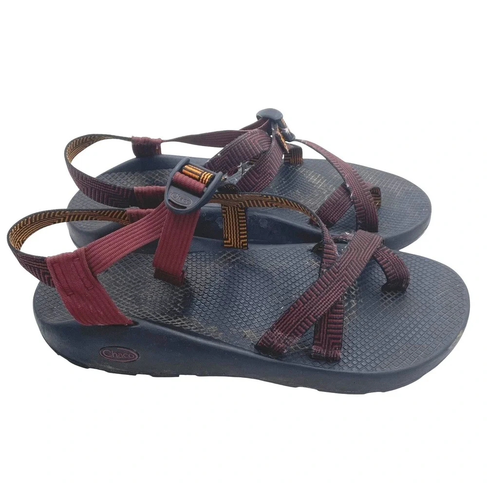Chaco Z2 Classic Mens Sandals Burgundy Geometric Double Strap Toe Loop Size 13‎